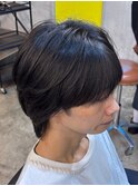 メンズシースルーバング中性ウルフマッシュツーブロックカット