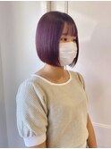 ピンク×カシス/10代20代おすすめ/ブリーチカラー/ボブ×あご