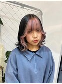 デザインカラーレイヤーカットウェットヘア夏オリーブベージュ