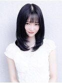 韓国式ウルフレイヤー/ハッシュカット/ミディアムレイヤー/暗髪