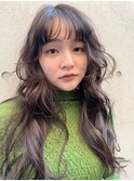 アンブレラカラーこなれミディイメチェンウェーブパーマ前髪
