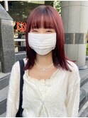 毛利/ミディアム 暖色カラー ダブルカラー  チェリーレッド