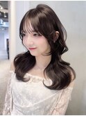 韓国ヘアロング前髪カットくびれミディ_F20790