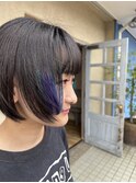 刈り上げボブ鮮やかポイントカラー