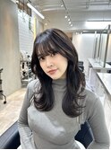 前髪あり韓国カール髪質改善姫カットセミディシアーカラー