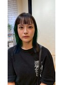 大人可愛いオン眉バングストレートナチュラル暗髪ロブ20代30代
