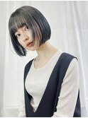 透明感暗染め ブルージュ 乾かすだけでまとまるパツっとボブ