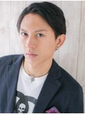 アップバングで旬の七三分けアッシュブラックウェットヘアT草加