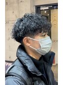 波巻きツイストスパイラルパーマメンズマッシュ