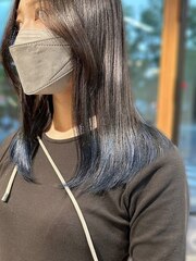 20代30代40代大人可愛い韓国風ブルーブラック透明感裾カラー
