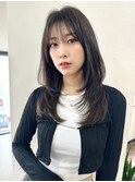 レイヤーロング/レイヤーカット/ワンカール/グレージュアッシュ