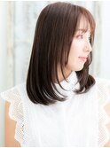 ◆小顔ワンレン／黒髪ネビージュカラー×姫カットレイヤー