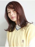 外ハネワンカール 前髪アレンジ マロンベージュ セミロング 美髪