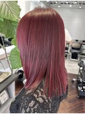 【白石】ブリーチなし赤髪ワインレッド暖色艶カラー原宿