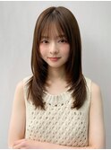 小顔 前髪 レイヤーカット イメチェン ピンクベージュ "