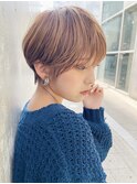 大人マッシュショート×シースルー前髪カジュアルグレージュ