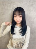 前髪あり黒髪ハイレイヤー/こなれミディ/透明感カラー/髪質改善