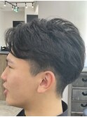 フェザーパーマ/グレーブルーカラー/刈り上げショートパンク