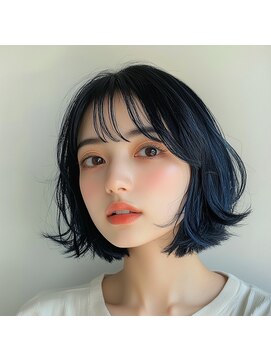 ロディーナコク 大口 新子安(rodina.coc) ブルーブラック×外ハネボブ/インナーカラー/韓国/ブリーチ/学割