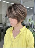 くびれショートボブ40代50代グレイカラー白髪染め白髪ぼかし