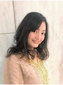 伸ばし中を解消！　黒髪×ミディアム　ニュアンスパーマ♪