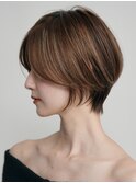 横浜西口大人ショートボブ前髪なしココアベージュ韓国30代40代