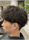 ェザーパーマ/グレーブルーカラー/刈り上げショートパンク