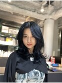 ミディアムレイヤー　外ハネレイヤー　ブルーブラック