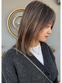 【白髪ぼかしにも◎】細めハイライト×ラフなニュアンスミディ