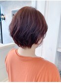 福山市美容室Caary人気 ゆるふわパーマ赤みカシスピンク