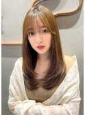 〇韓国前髪ザクザクレイヤーピンクベージュシースルーバング