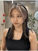 インナーカラーボブ前髪インナーバングカラー黒髪ホワイト韓国風