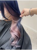ピンクインナーカラーピンクヘアーイヤリングカラーダブルカラー