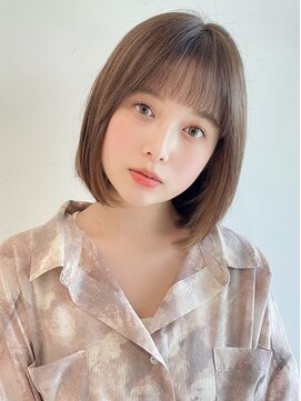 ステアケース 武蔵小杉店(stair:case) 内巻きボブ大人かわいいシースルーバングミルクティーベージュ