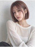 船橋駅ローズブラウン切りっぱなしボブ暖色艶感ヘアスタイル