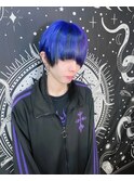 青×紫ツートン／アンブレラカラー／ウルフカット／派手髪