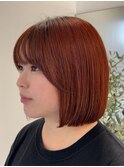 美髪シアーカラーピンクブラウンショートカット切りっぱなしボブ