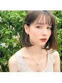 オリーブベージュカラー小顔カット透明感耳かけボブ前髪カット