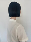 福井　ブリーチなし　ブルーブラックカラー　ボブ　髪質改善