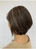 ひし型ショート/脱白髪染めハイライト/マットブラウン/40代50代/