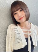 顔周りレイヤーカット小顔ボブルフ/黒髪地毛風カラー/博多