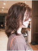 【macana指名】ミディアムレイヤーパーマ暖色ピンクウルフ登戸