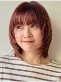 顔まわりレイヤー/くびれヘア/アプリコットオレンジ夏/20代/30代
