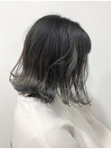 グレージュ/グラデーションカラー/外ハネボブ/シルバー