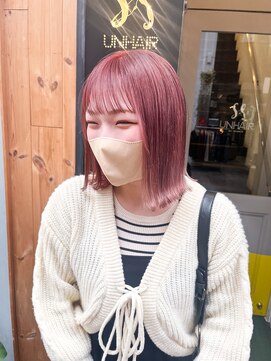 アンヘアー 元町三宮(UNHAIR) 外ハネボブ×ベージュピンク