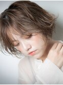 ミルクティーアッシュくせ毛風ショートボブw戸頭10代20代30代