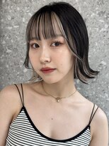インナーカラーボブ黒髪バングカラーフェイスフレーミング韓国風
