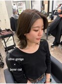 オリーブグレージュ×レイヤーボブ/美髪矯正/新宿