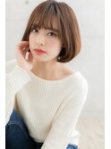 ミルクティーアッシュ透けバング小顔前下がりぱっつんボブc1