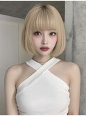渋谷 ボブ  ブロンド  顔周りレイヤー 小顔カット AKARI